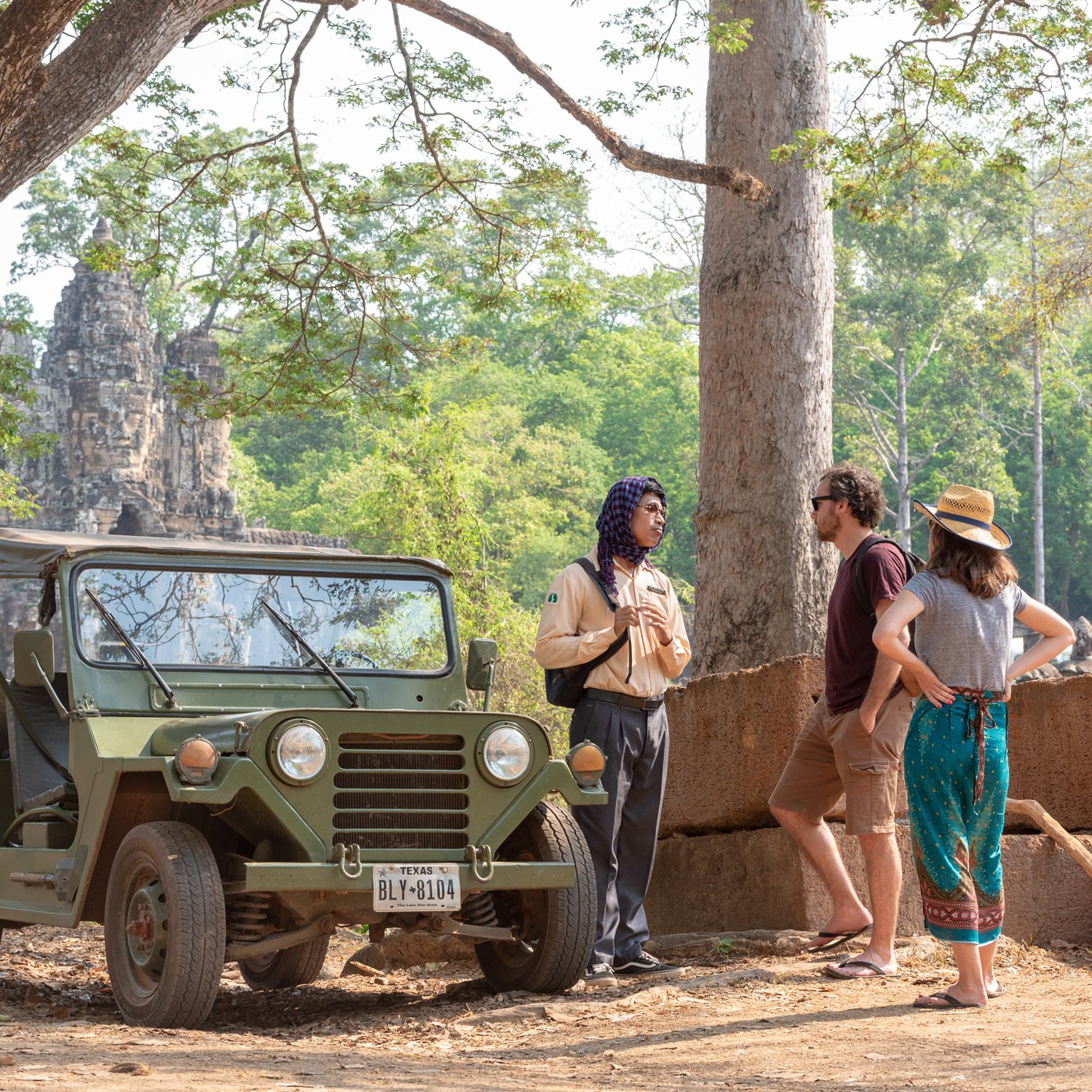 South Gate of Angkor Thom with Vintage Jeep